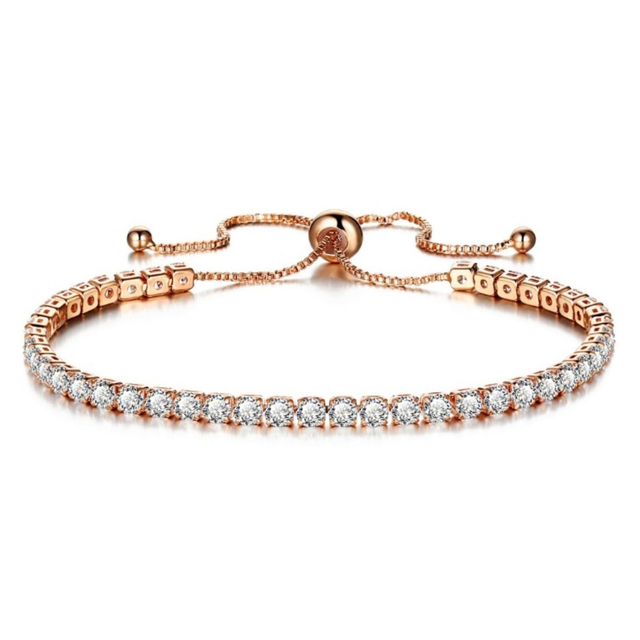 Adjustable Rose Gold Plated Cubic Zirconia Tennis Bracelet for Women