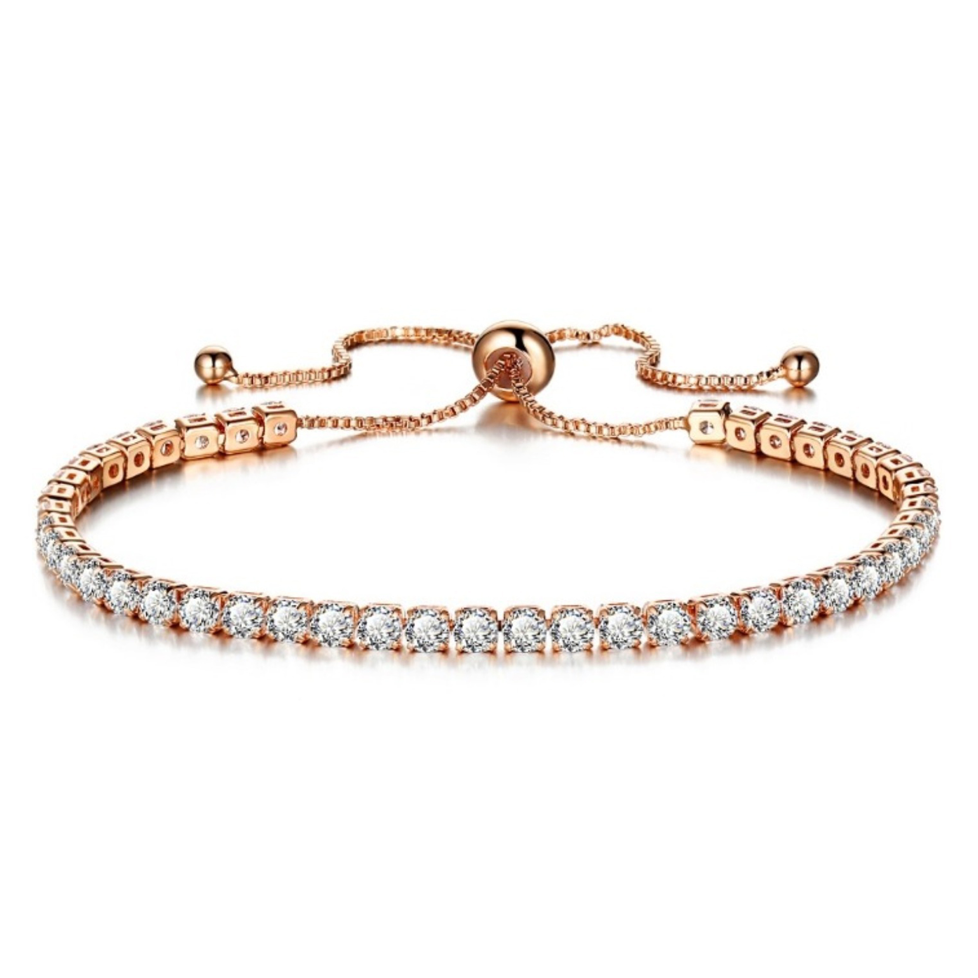 Adjustable Rose Gold Plated Cubic Zirconia Tennis Bracelet for Women