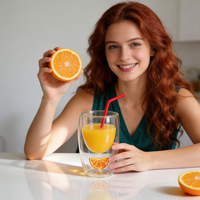 Set of 2 300ml Orange Slice Double Wall Glass Cup