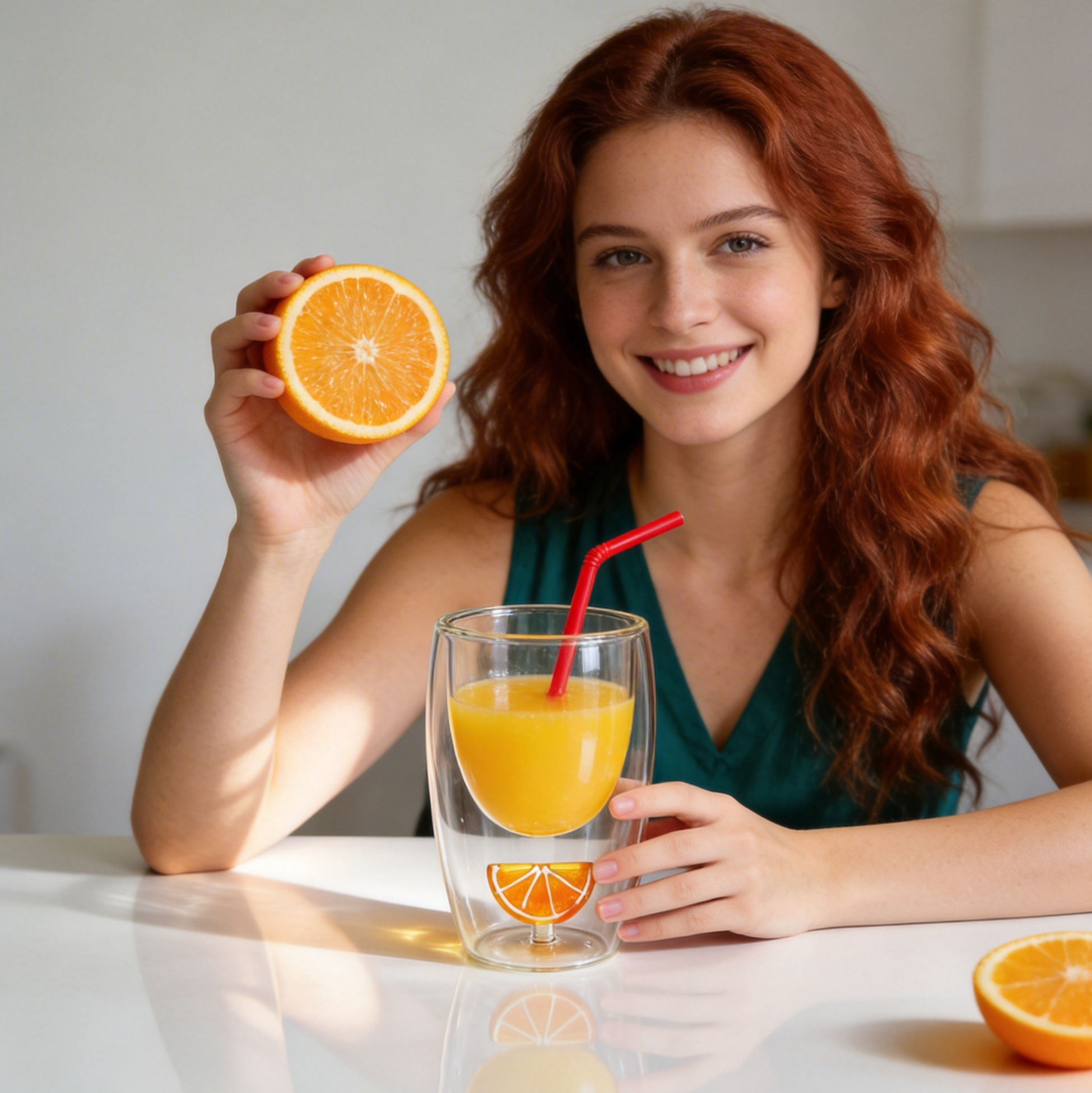 Set of 2 300ml Orange Slice Double Wall Glass Cup