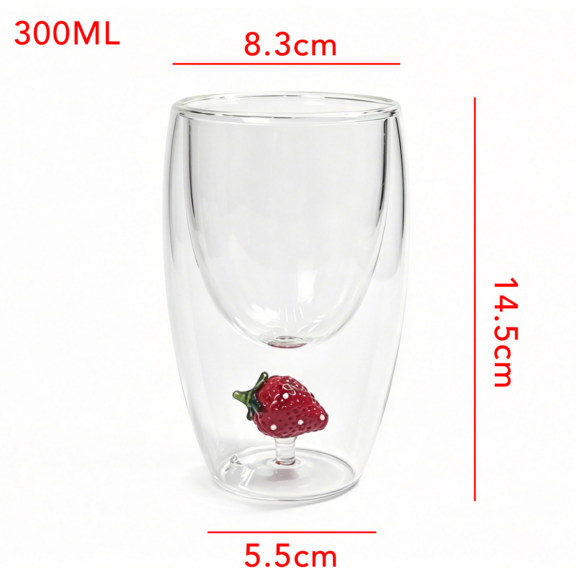 Set of 2 300ml Strawberry Double Wall Glass Cups