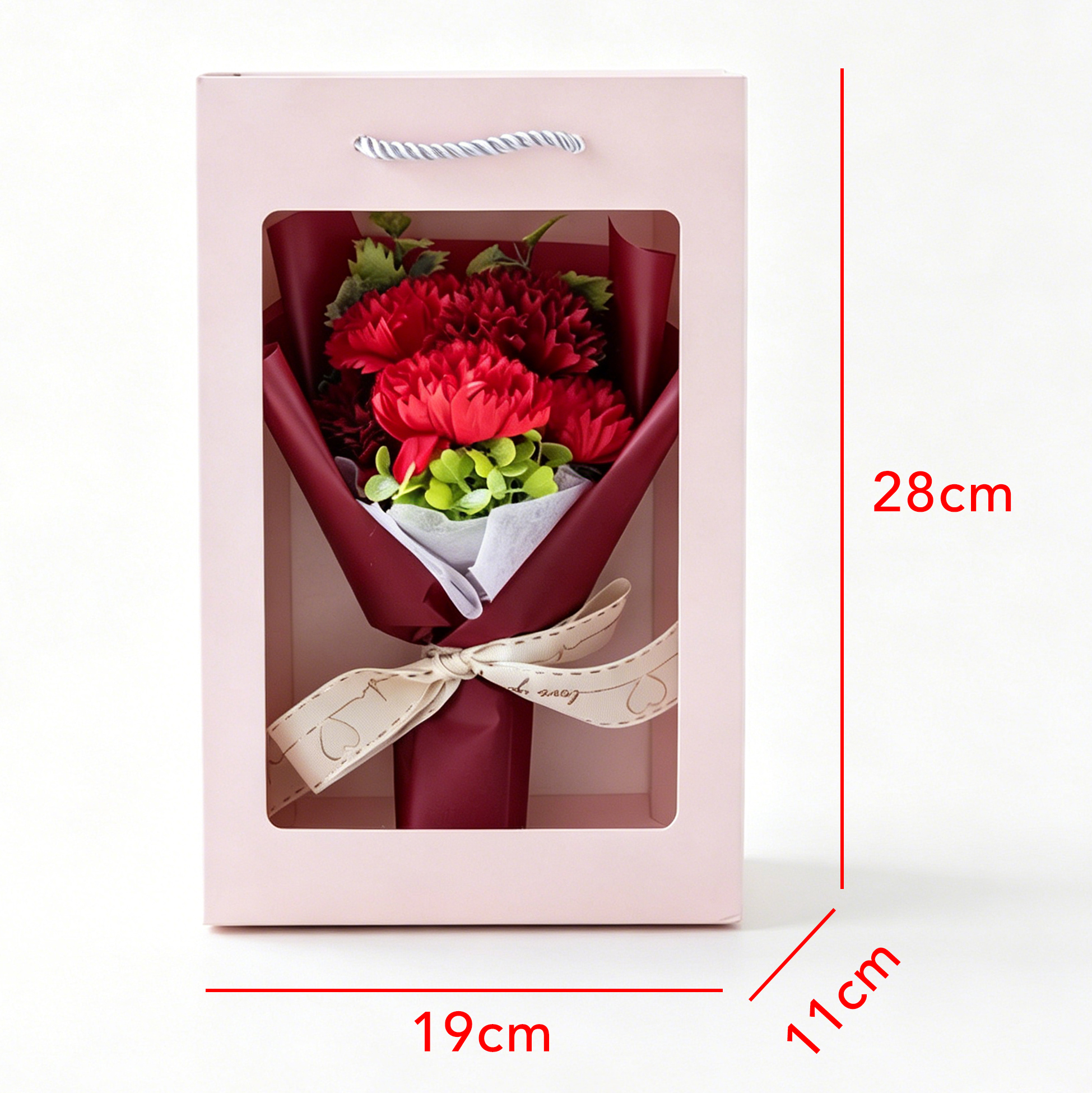 Artificial Red Carnation Flower Bouquet with Gift Box
