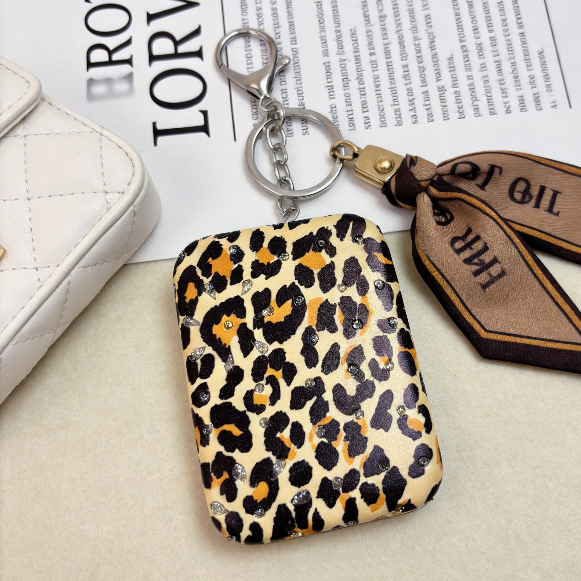 Rhinestone Leopard Print Compact Mirror