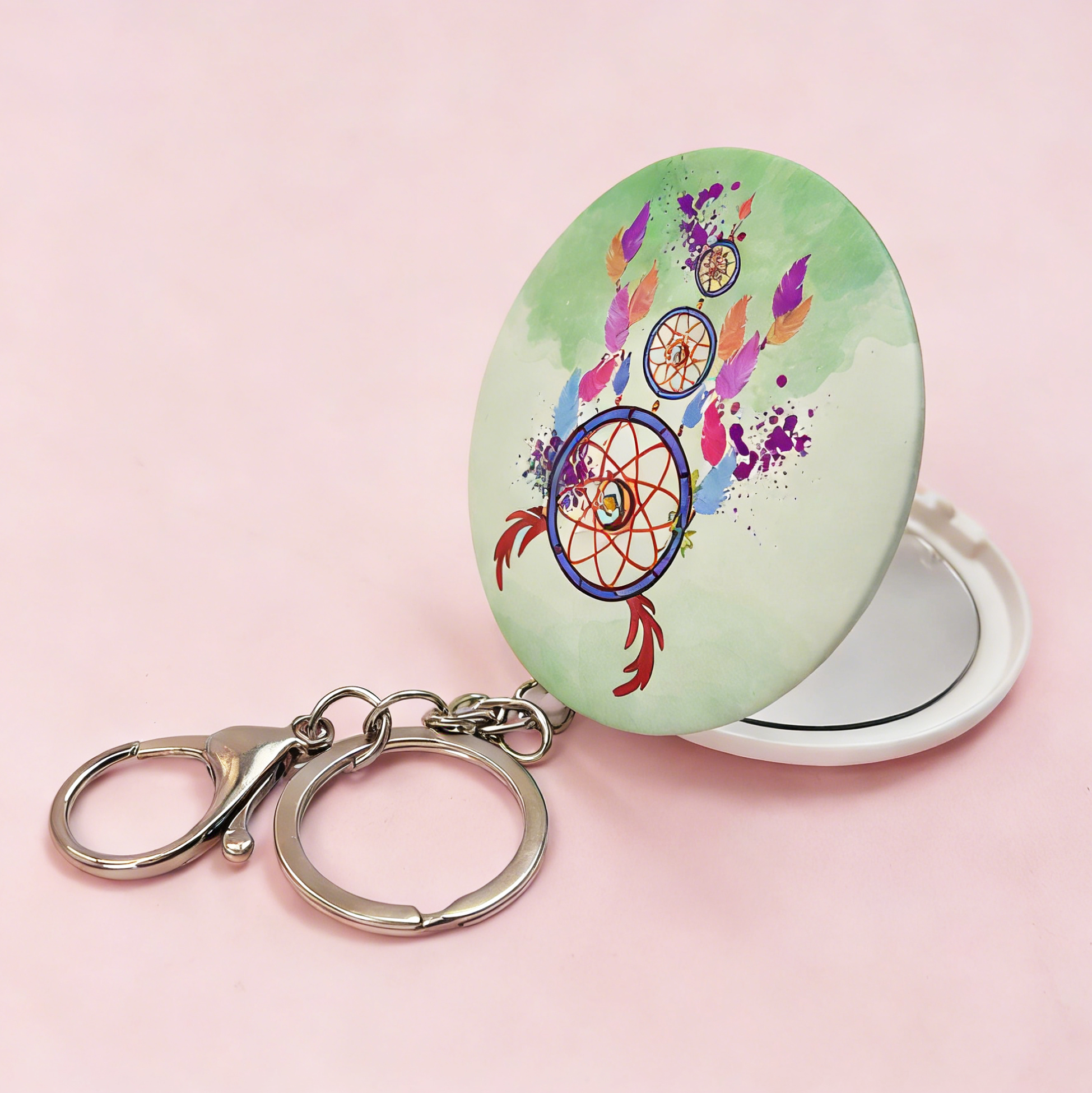 Green Watercolor Dreamcatcher Compact Mirror