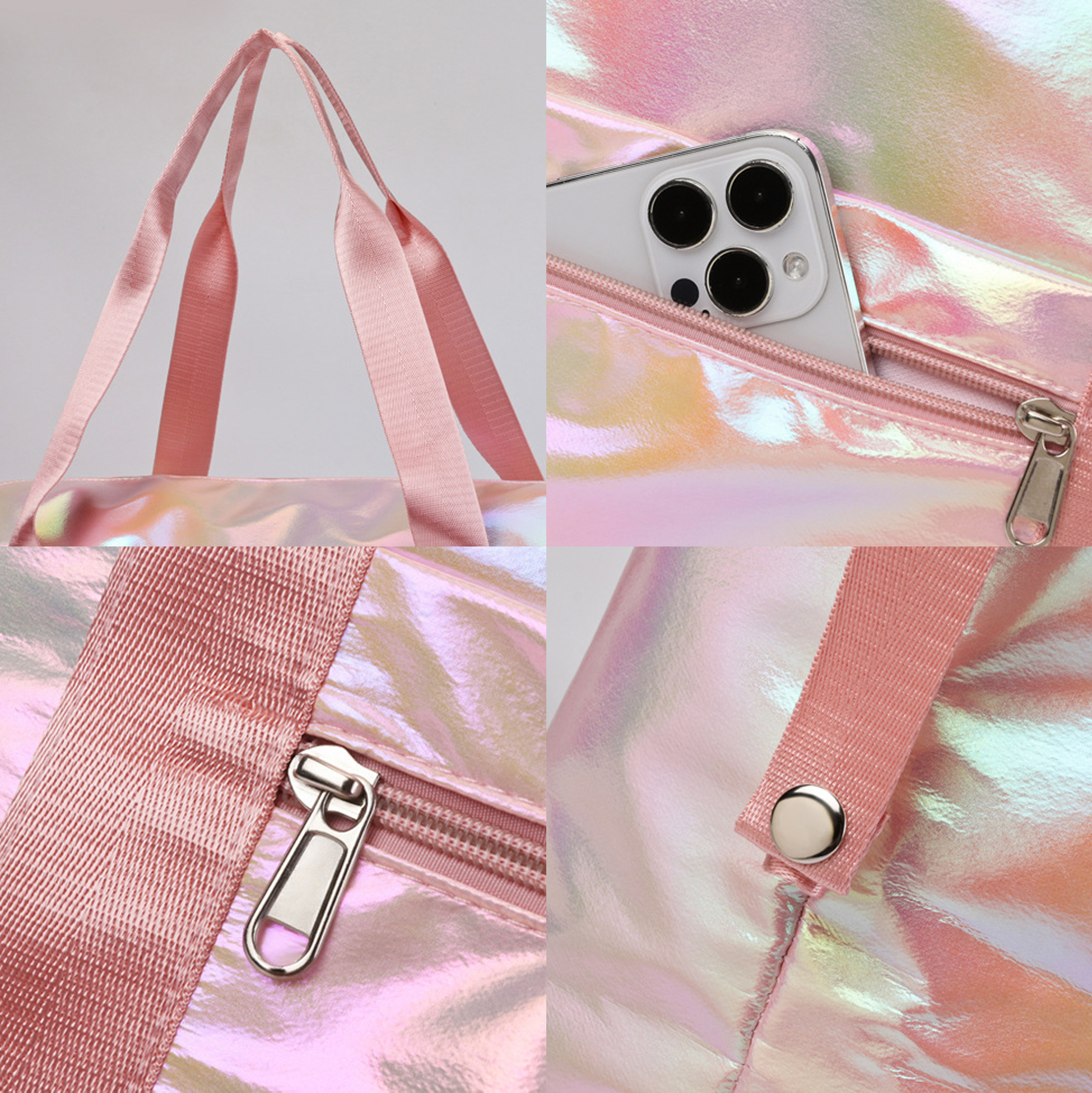 Holographic Gym Tote Bag, 41L Waterproof Iridescent Sports Travel Duffle Bag