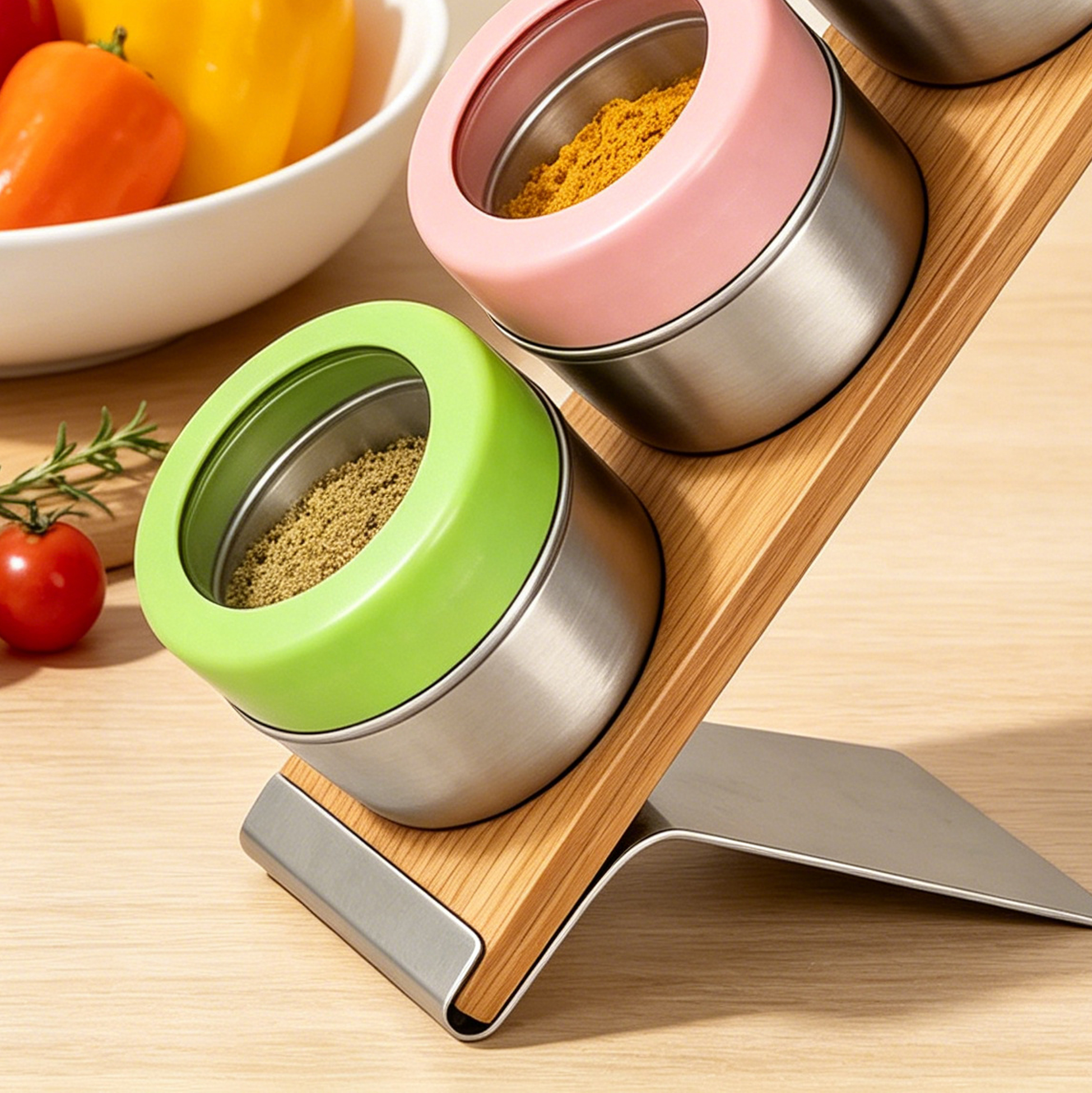 Magnetic Spice Jars Set of 5 with Stander
