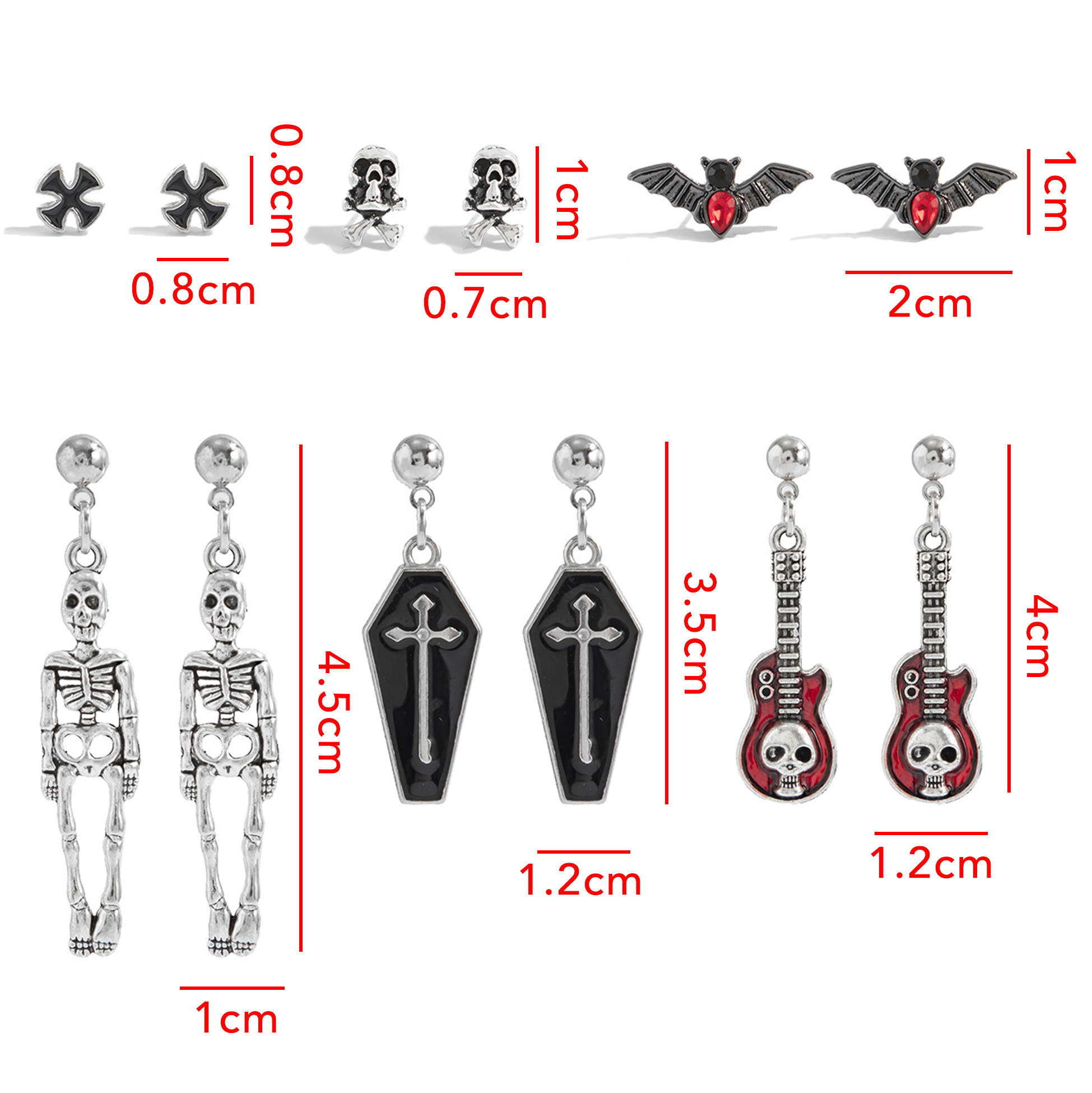 6 Pairs Halloween Gothic Earrings Set for Women