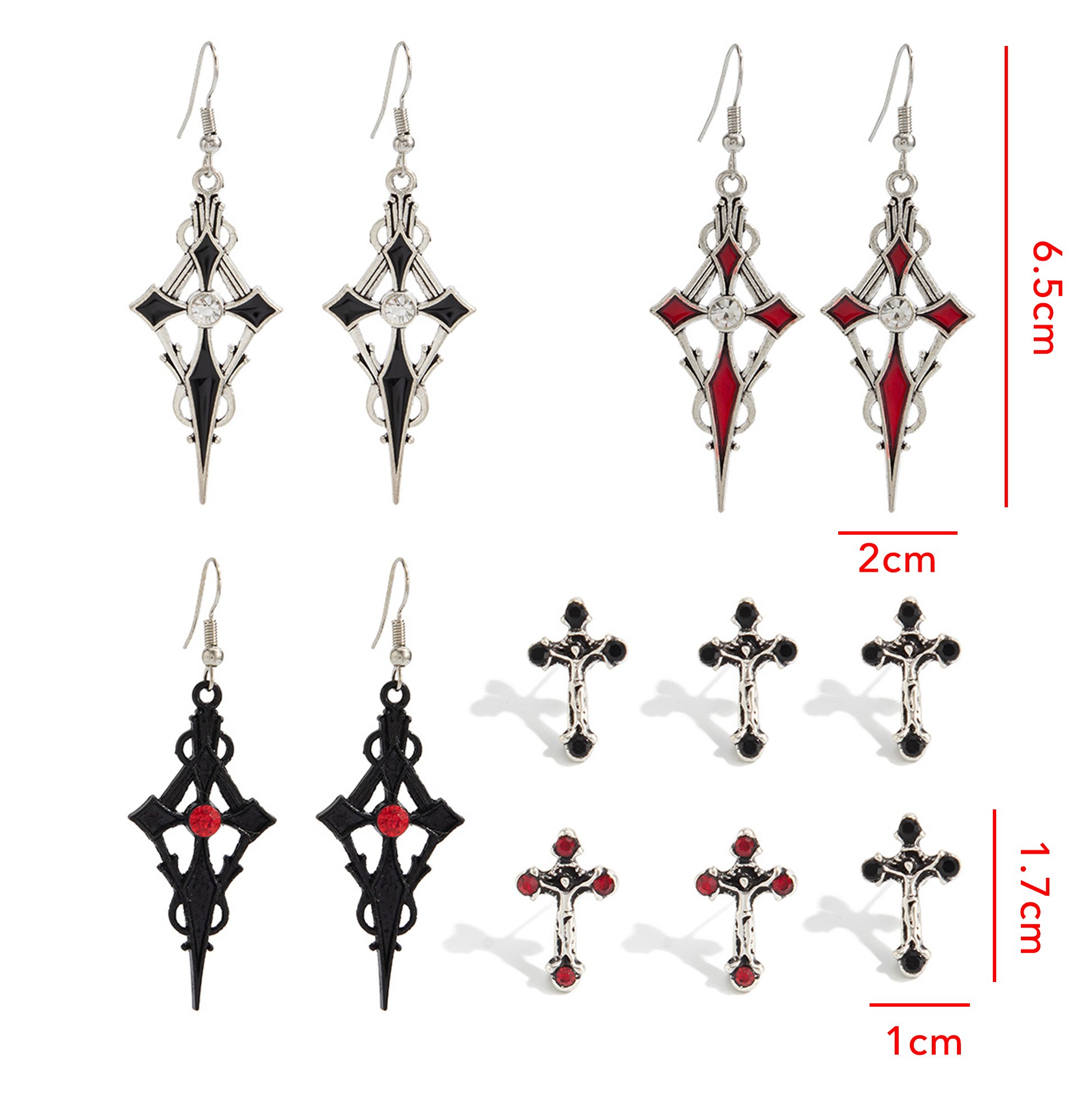6 Pairs Halloween Gothic Cross Earrings Set for Women