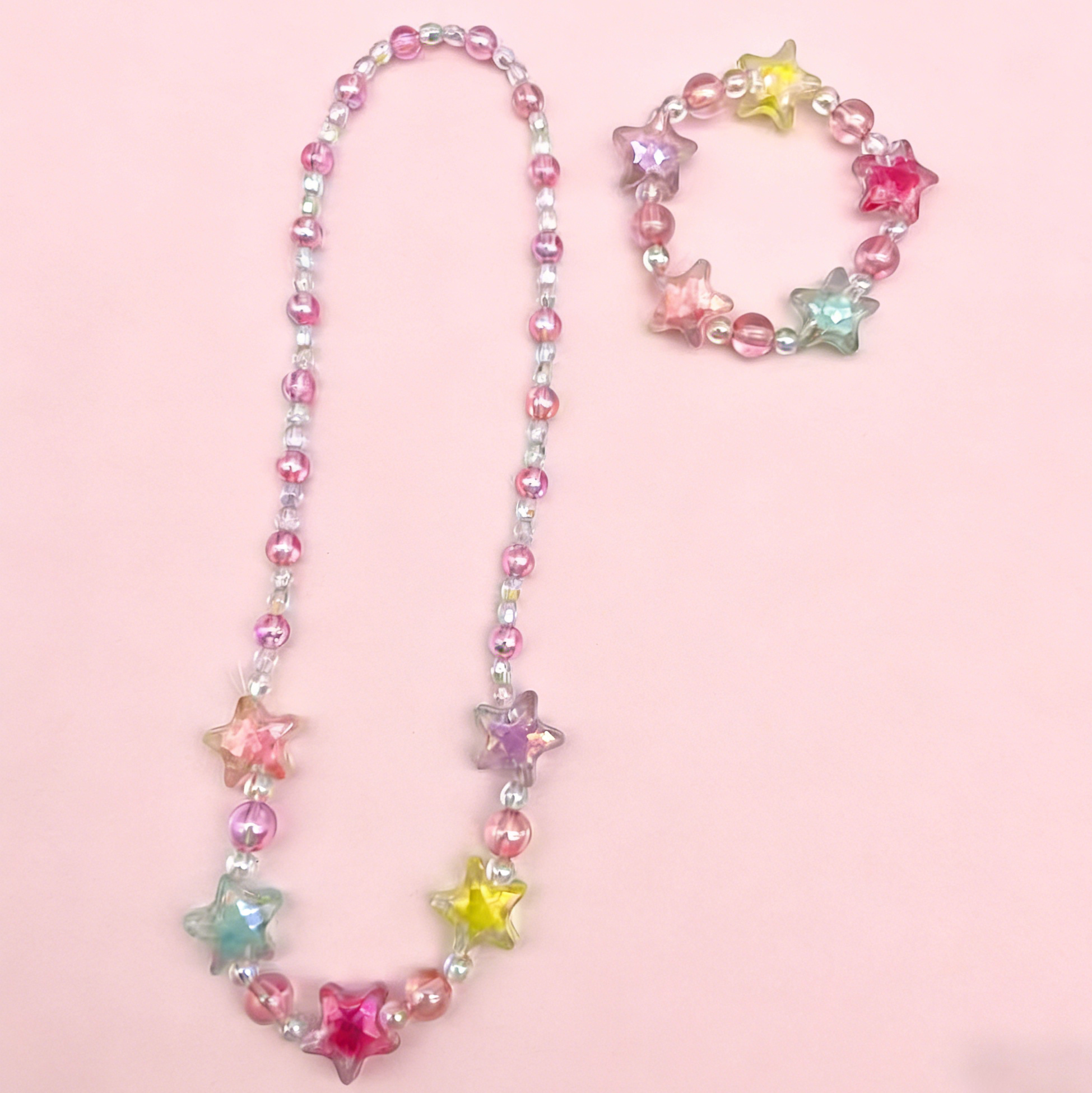 Kids Star Beaded Necklace And Bracelet Set