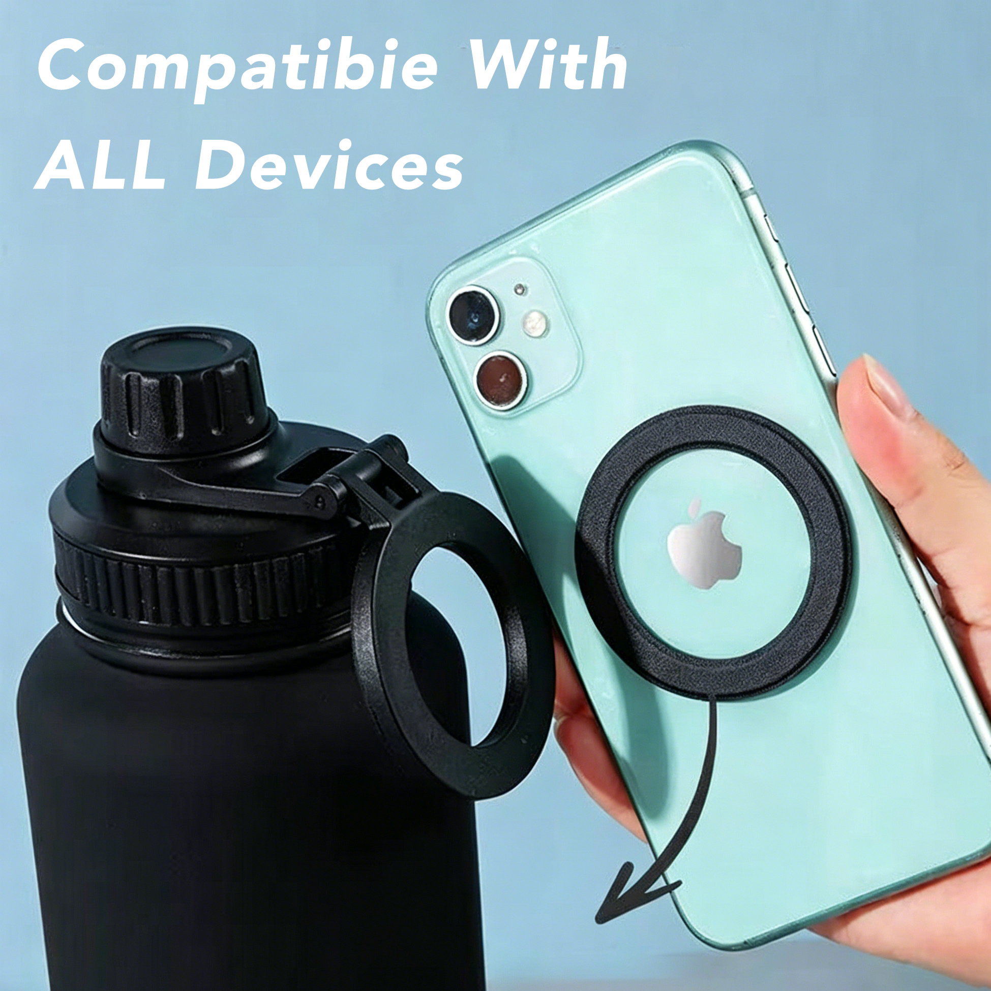 750ML Insulated Stainless Steel Water Bottle with Magnetic Phone Holder Lid