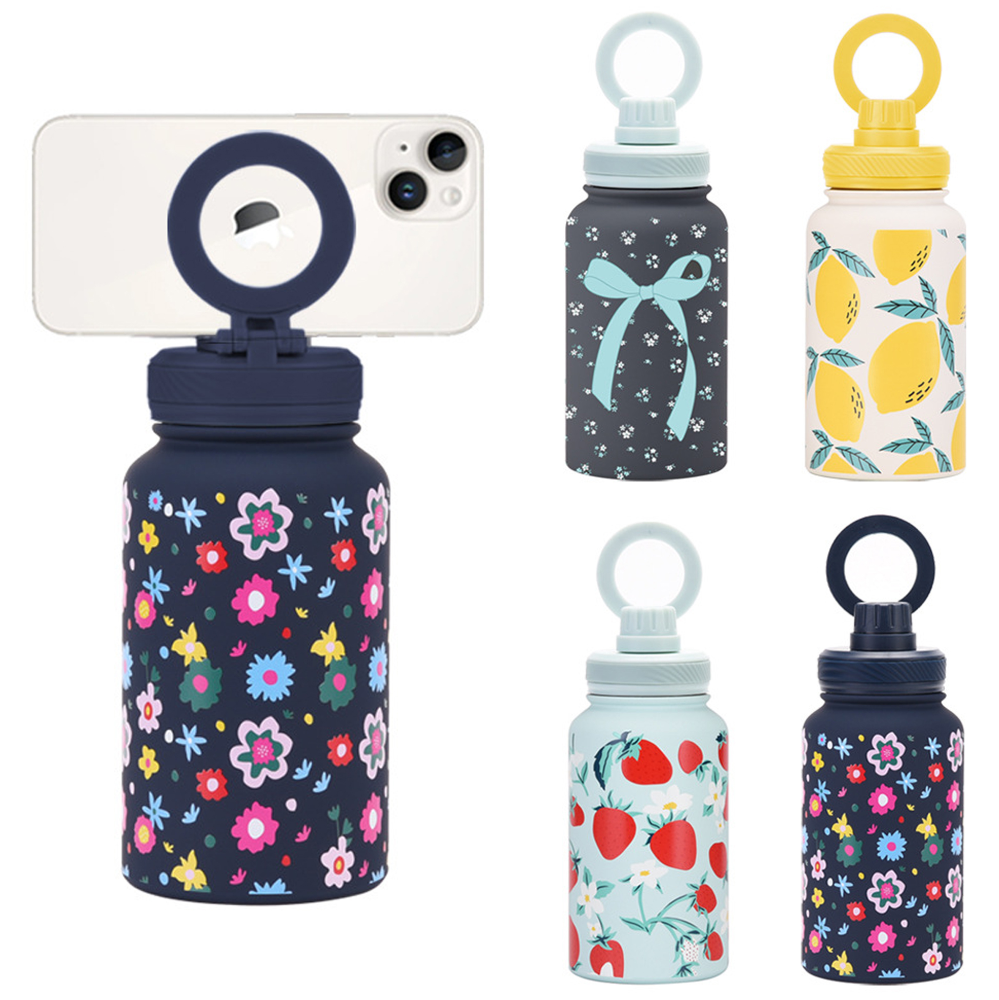 650ML Insulated Stainless Steel Water Bottle with Magnetic Phone Holder Lid