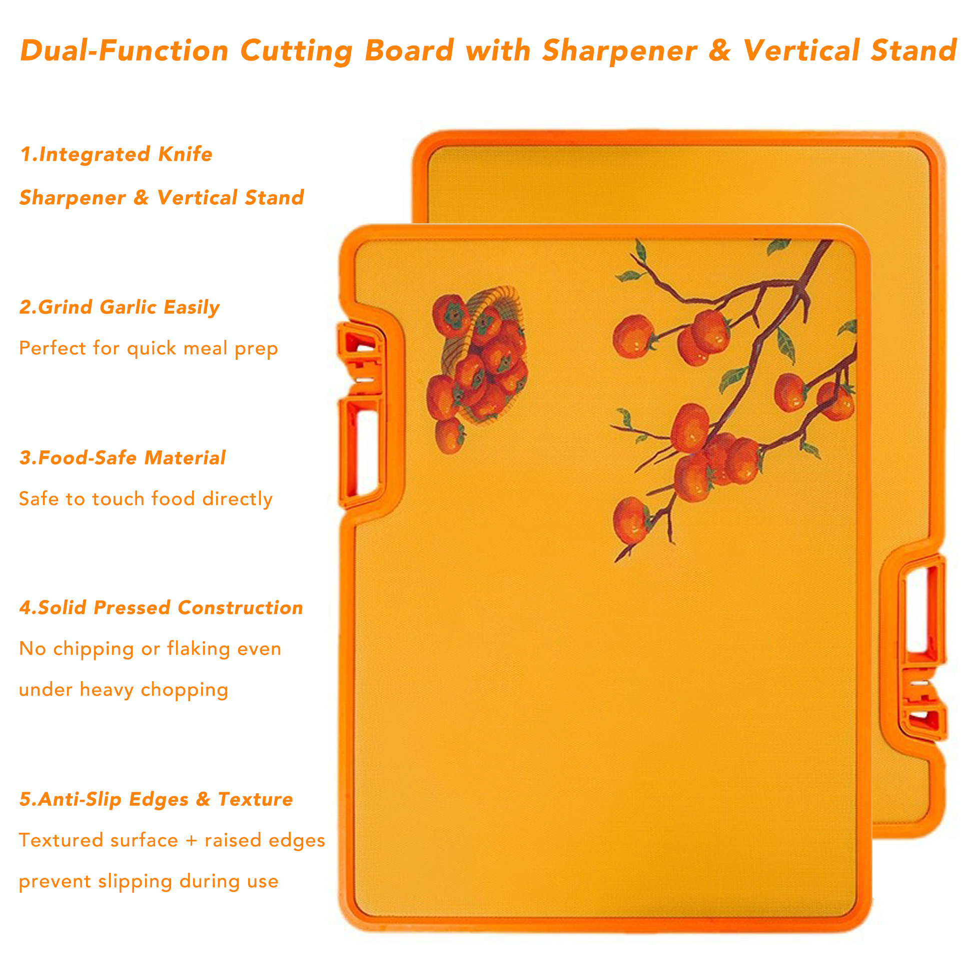 Dual-Sided Cutting Board with Built-in Knife Sharpener & Garlic Grinder