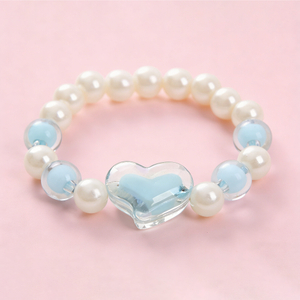 Kids Blue Heart Faux Pearl Beaded Bracelet