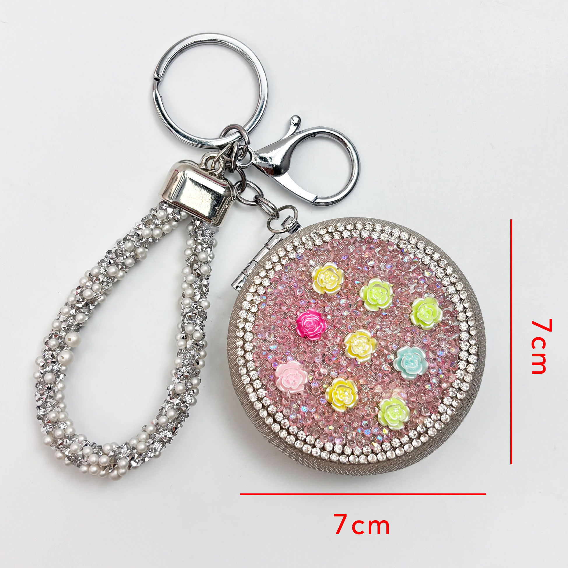 3D Floral Rhinestone Compact Mirror