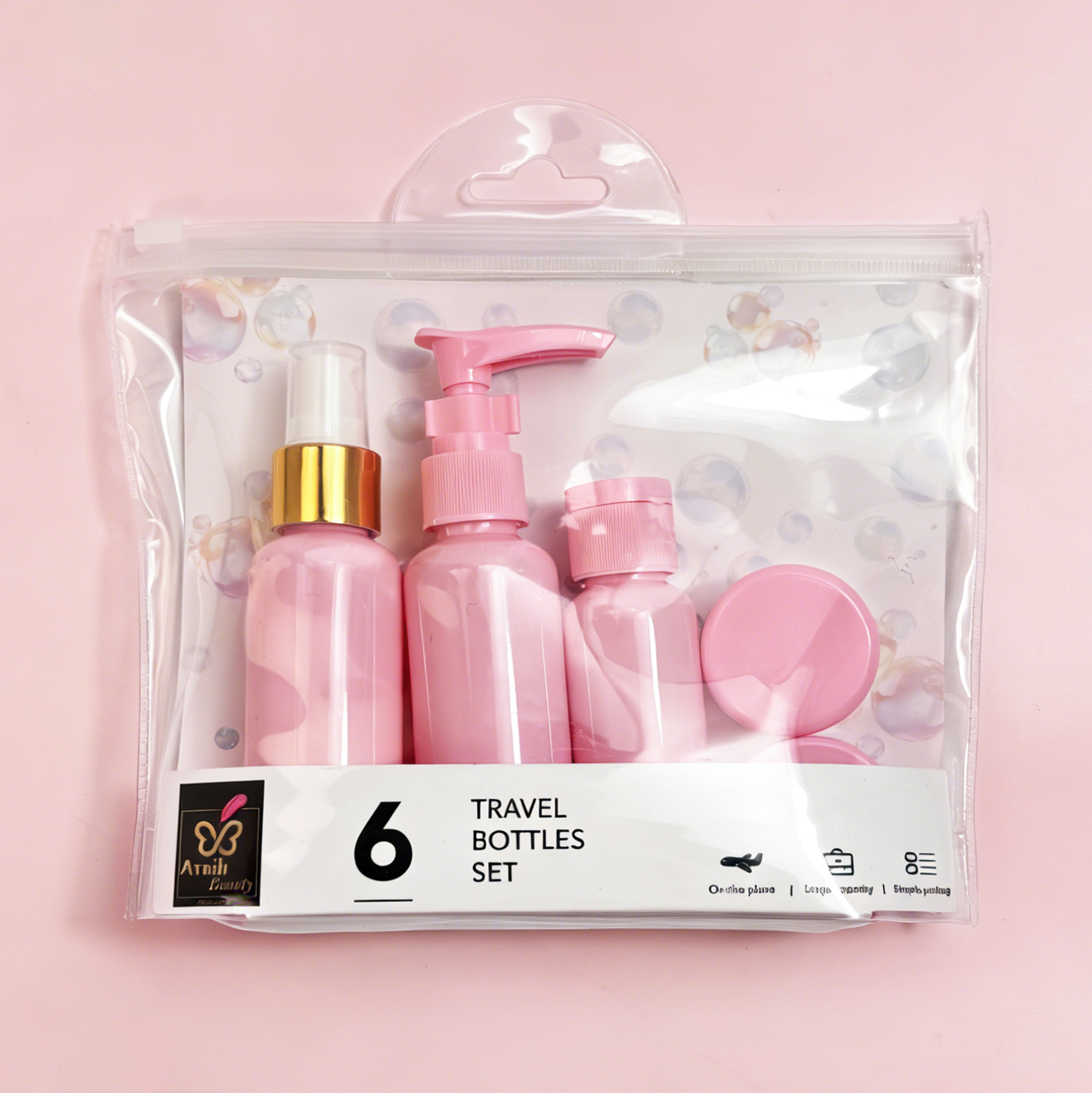 6 PCS Pink Travel Bottles Set