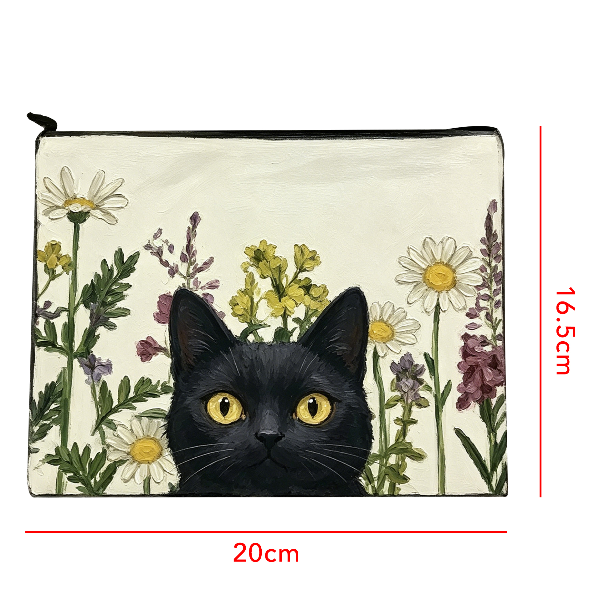 Black Cat Floral Makeup Bag for Women