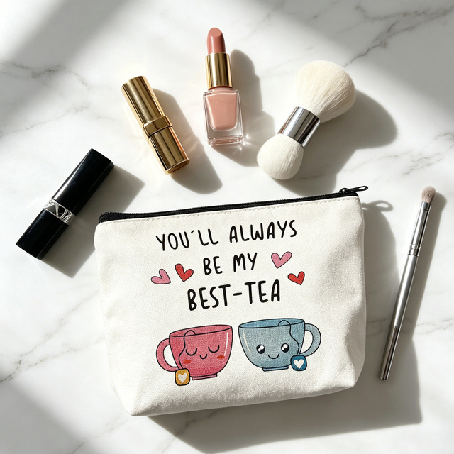 Cute Tea Pun Cosmetic Pouch with Zipper