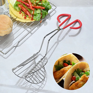Taco Shell Maker Press Tortilla Fryer Tong Stainless Steel Holders, Tortilla Clip, Potato Chip Holder, Taco Tongs with Rubber Cover On Handle 