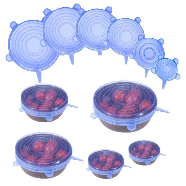 Silicone Cover Stretch Lids 6 Pcs Reusable Airtight Food Wrap Covers Bowl Pot Cover Silicone Stretch Lids Cooking Cookware Tools