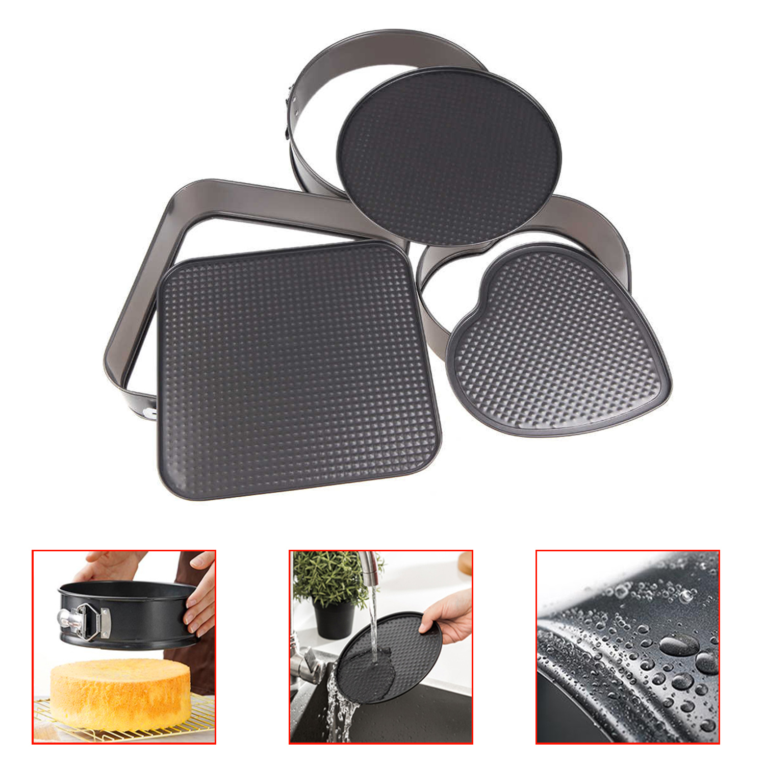3 Shape Heart Round Square Springform Mould Non-stick Leakproof Round Cake Mould Bakeware Round Non-stick Baking Pans 