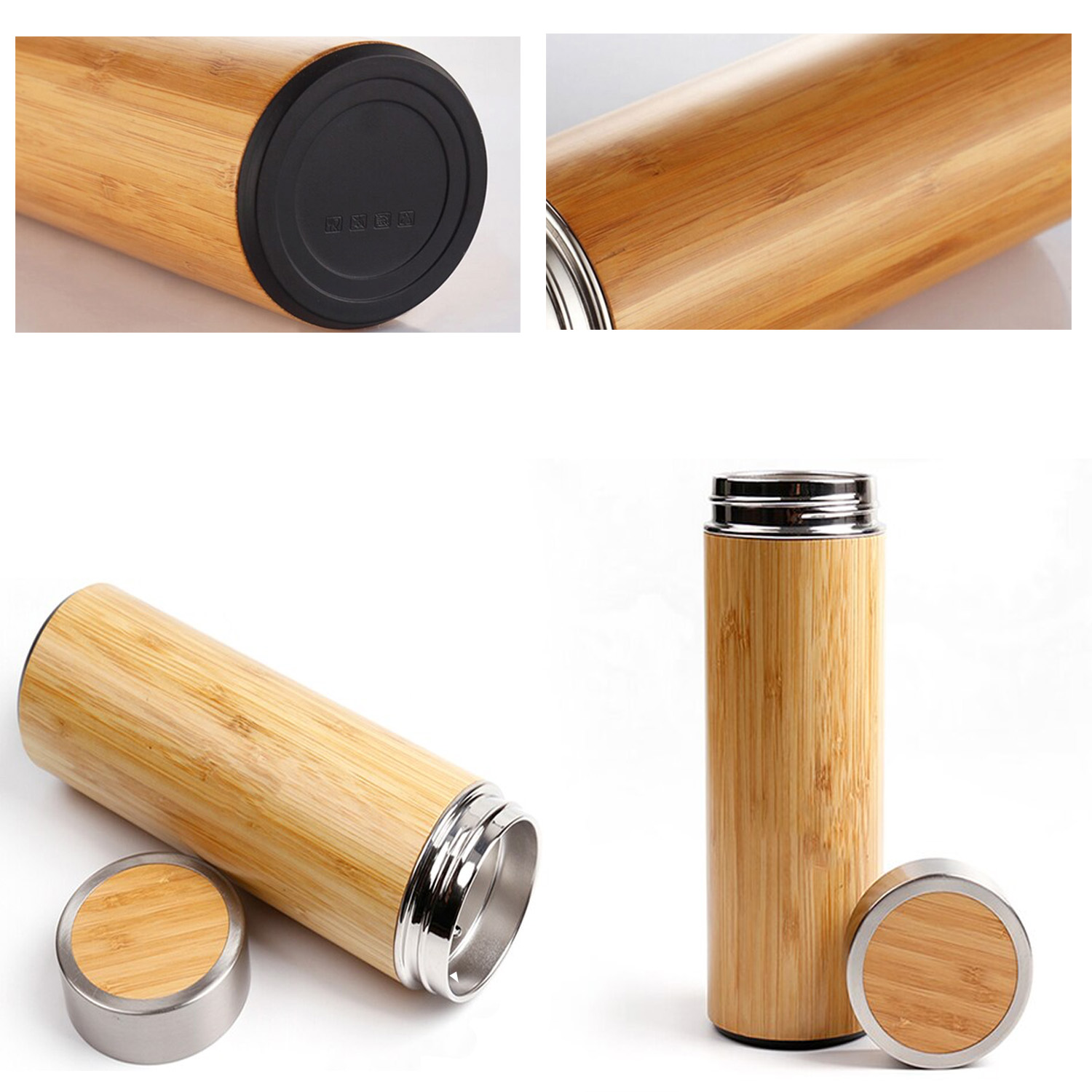 Natural Bamboo Tumbler 450ml Stainless Steel Liner Thermos Bottle Vacuum Flasks Insulated Bottles Bamboo Cup For Tea Creative Bamboo Cup 