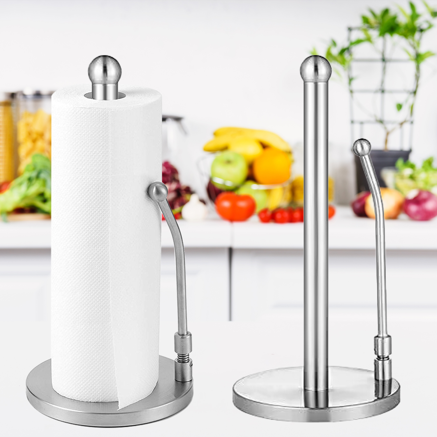 Stainless Steel Vertical Paper Towel Holder Stand For Home Kitchen Countertop Living Room Napkins Paper Roll Holder Storage Rack