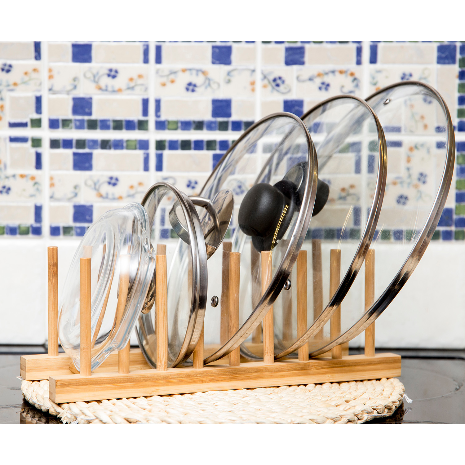 Bamboo Dish Rack Plates Holder Kitchen Organizer Pot Lid Rack Spoon Holder Pot Lid Shelf Cooking Dish Rack Pan Cover