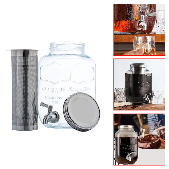 5L Mason Jars Cold Brew Coffee Beverage Dispenser Cold Brew Coffee Maker With Stainless Steel Filter