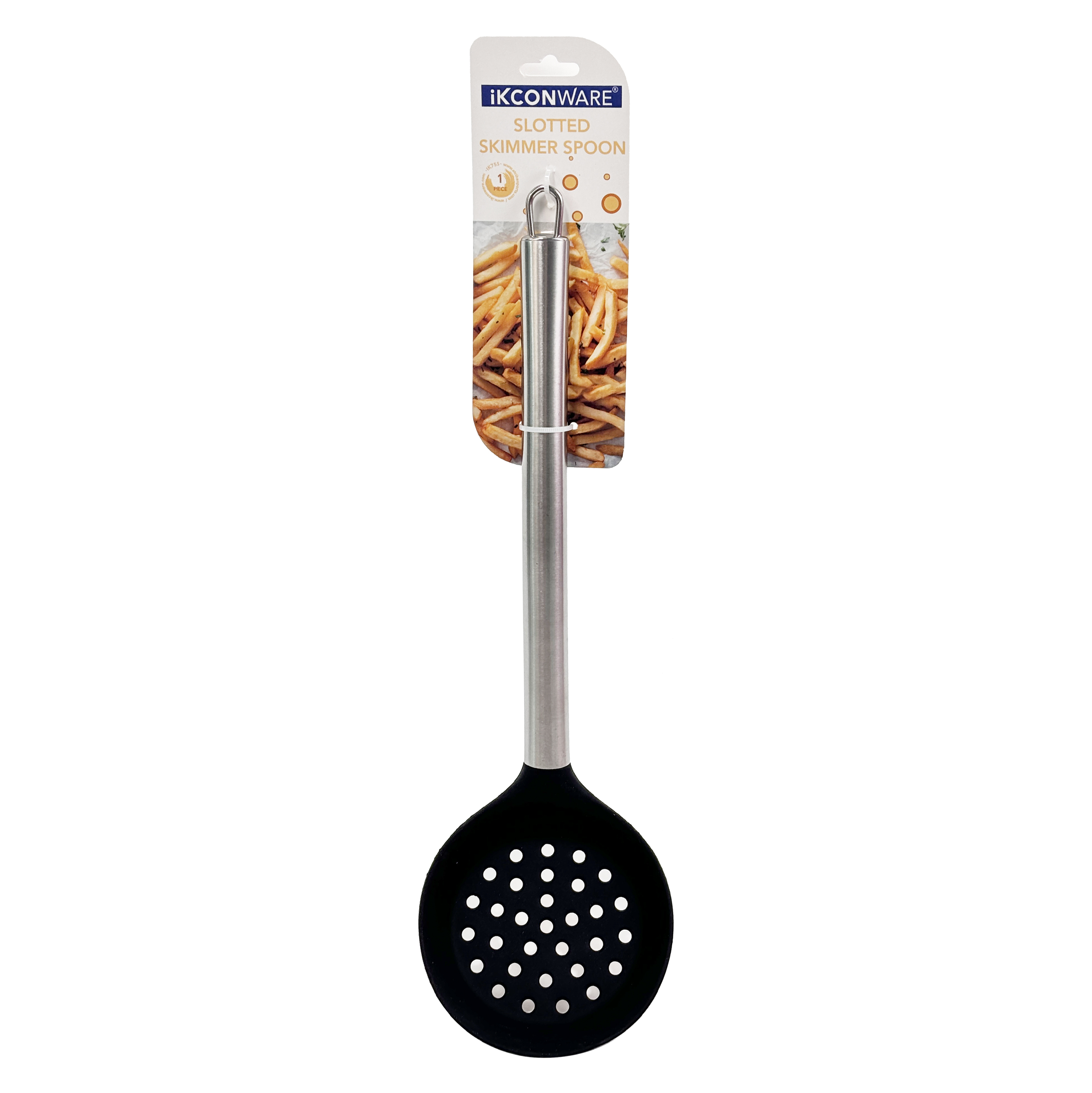 Premium Stainless Steel Handle Black Silicone Slotted Skimmer Spoon