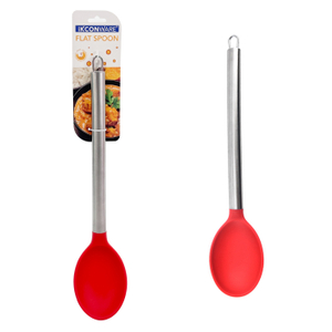 Premium Stainless Steel Handle Red Silicone Flat Spoon