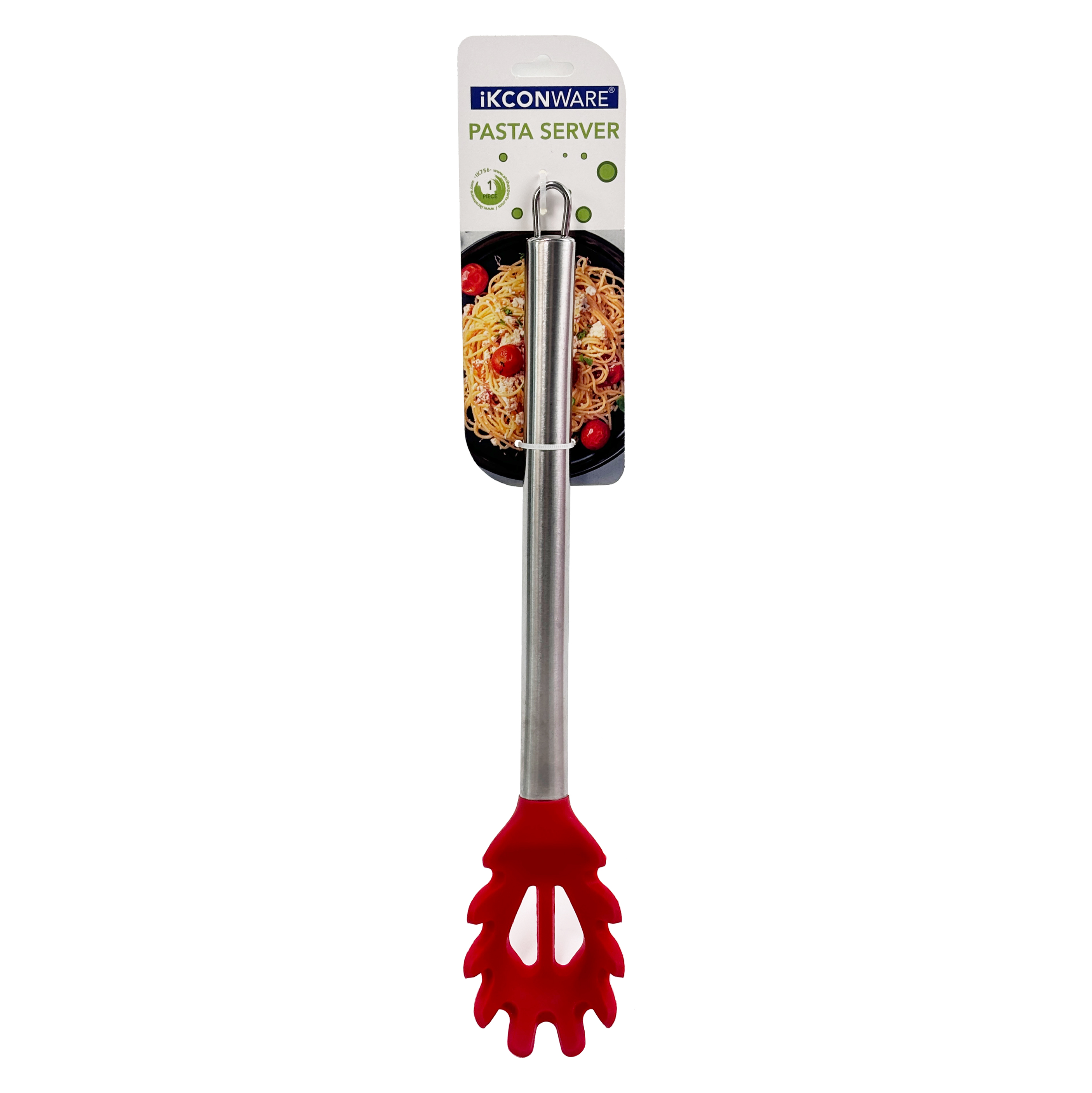 Premium Stainless Steel Handle Red Silicone Pasta Server