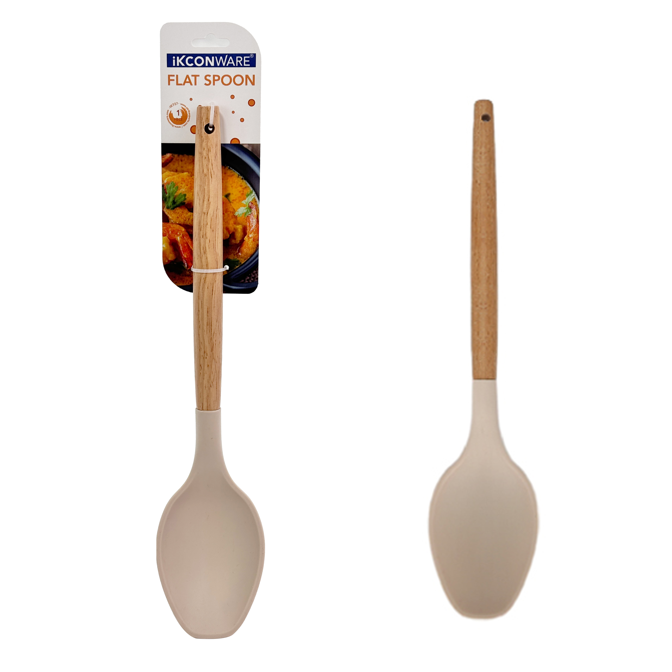 Wooden Handle Silicone Flat Serving Spoon