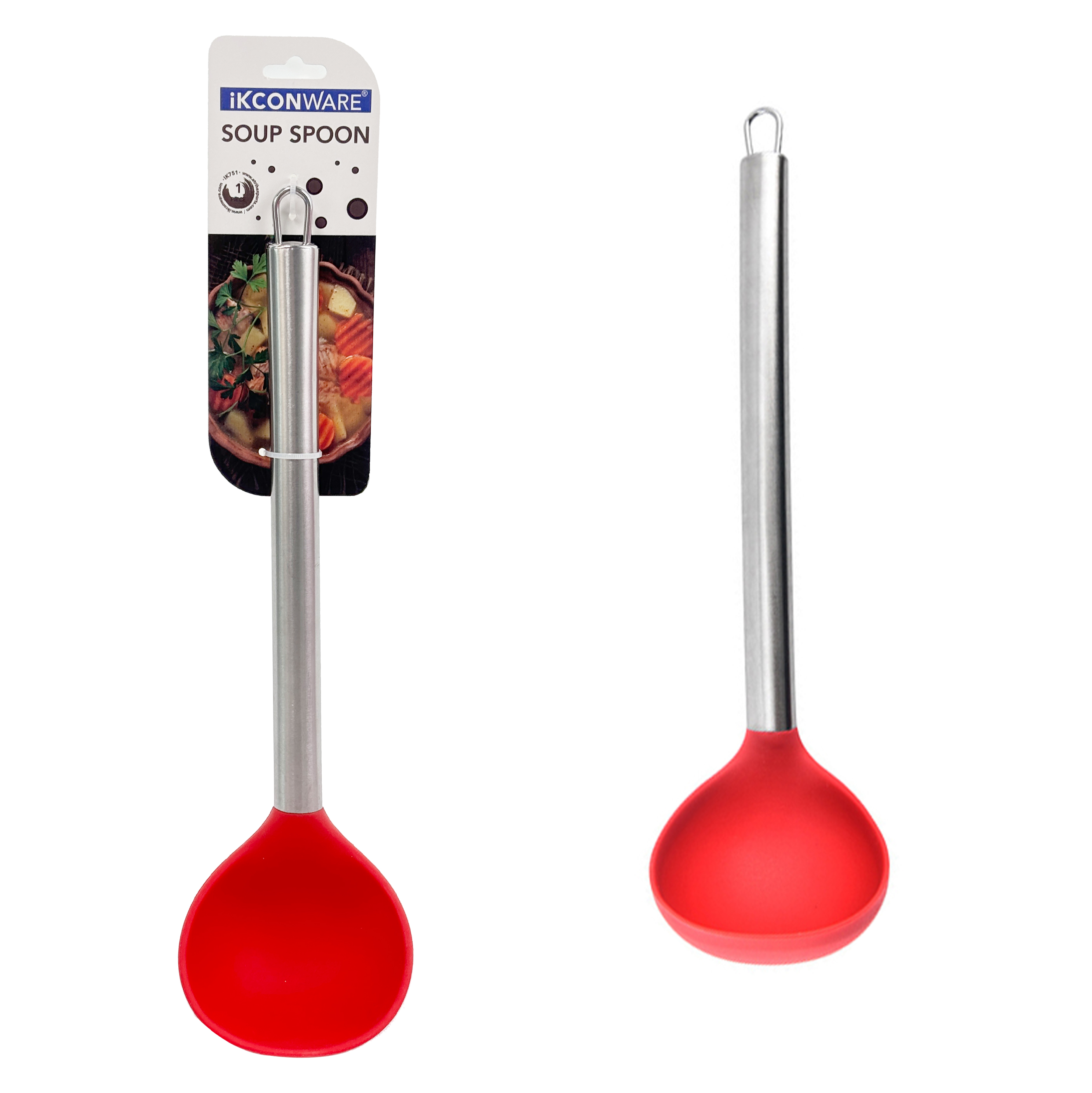 Premium Stainless Steel Handle Red Silicone Soup Spoon
