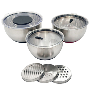 3-Piece Stainless Steel Salad Mixing Bowl Set with Transparent Lids And 3 Interchangeable Graters
