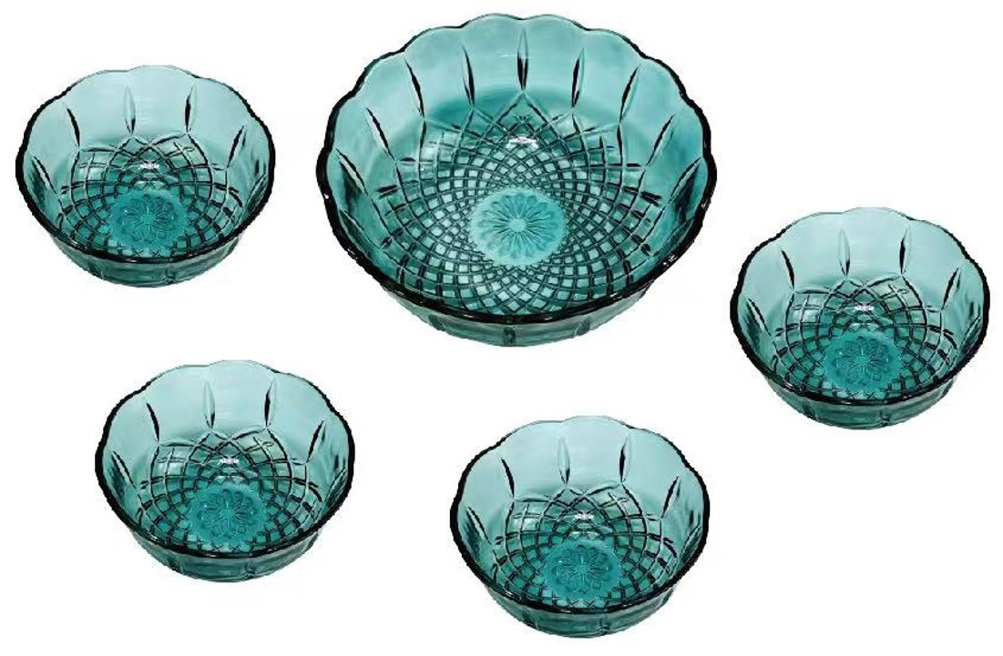 5-Piece Vintage Glass Bowl Set – Retro-Inspired Glassware for Serving, Mixing, And Storage