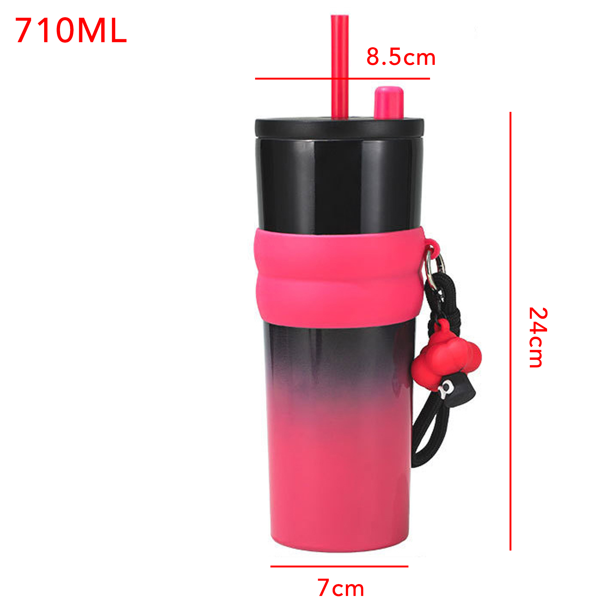 710ML Gradient Insulated Stainless Steel Tumbler with Straw & Leak-Proof Lid