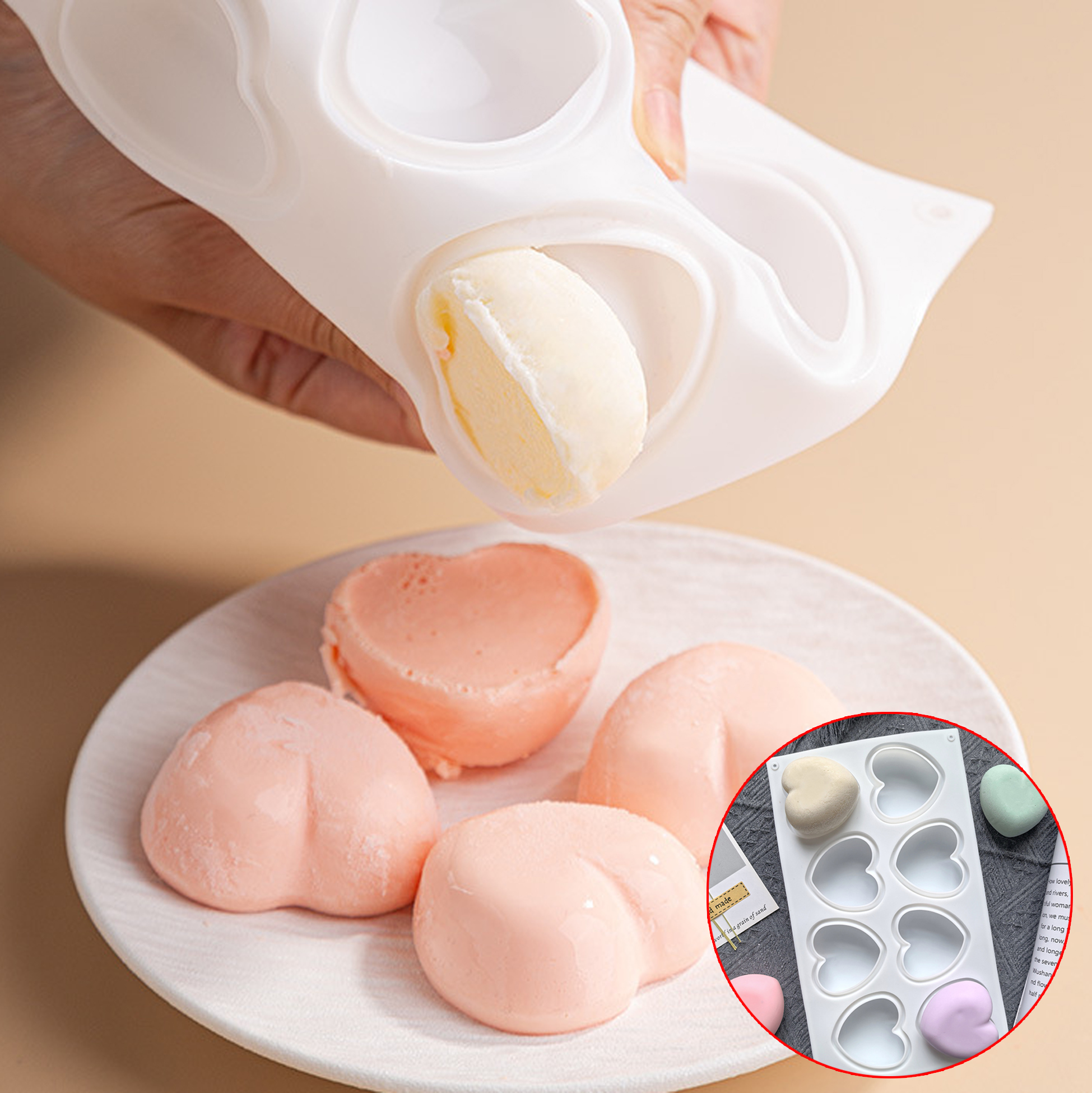 8 Cavity Heart Silicone Mousse Mold, Non-Stick Food Grade Silicone Mold