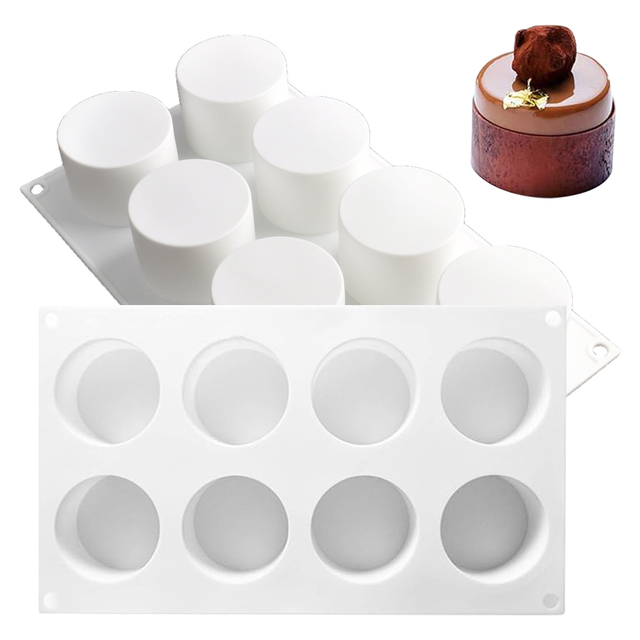 8 Cavity Cylinder Silicone Mousse Cake Mold, Non-Stick Food Grade Silicone Mold