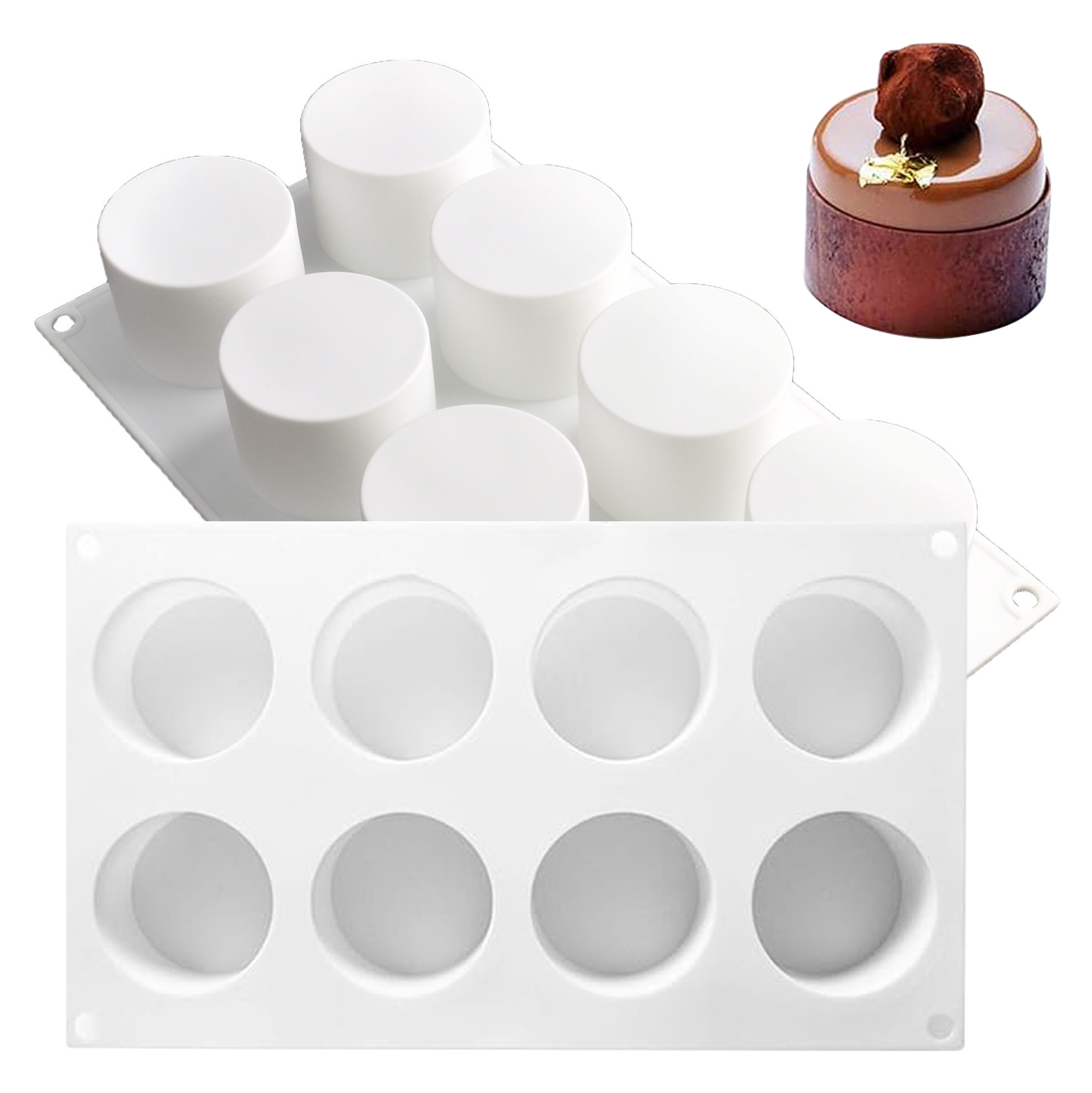 8 Cavity Cylinder Silicone Mousse Cake Mold, Non-Stick Food Grade Silicone Mold