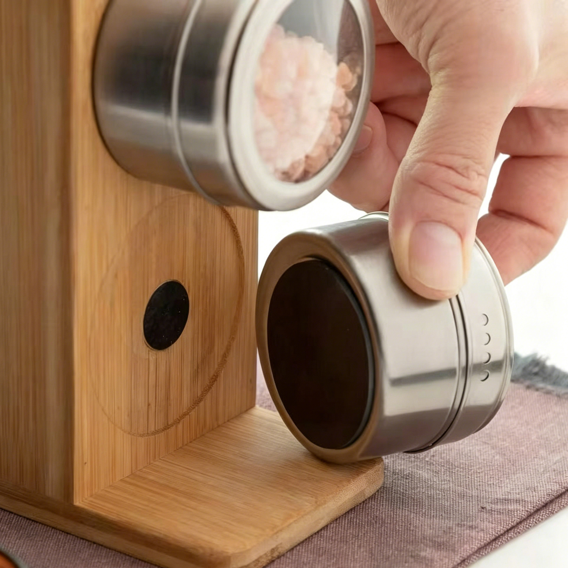 Bamboo Kitchen Utensil Holder with Magnetic Spice Jars, 2-in-1 Countertop Organizer