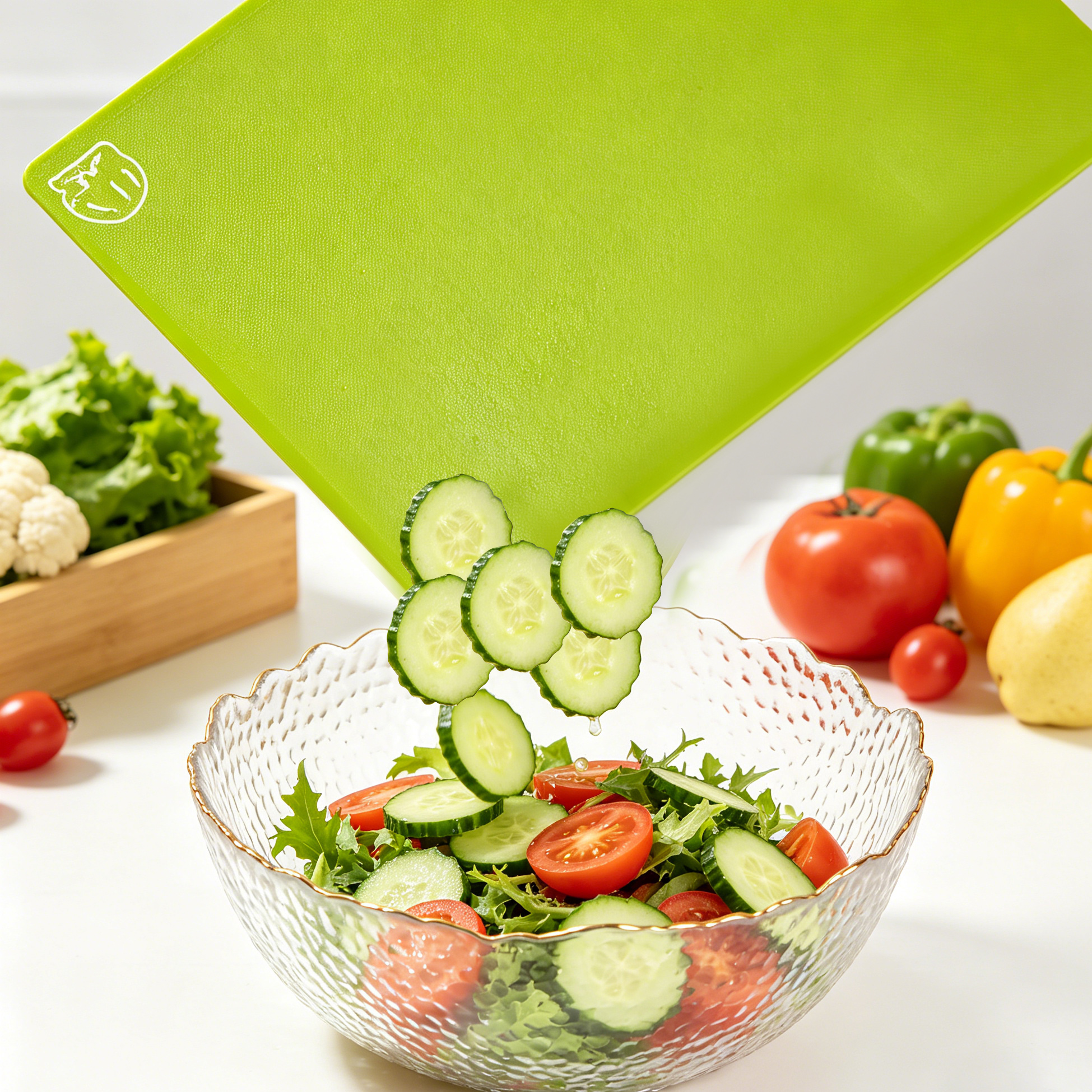 Bamboo Cutting Board with 8 Color-Coded Mats