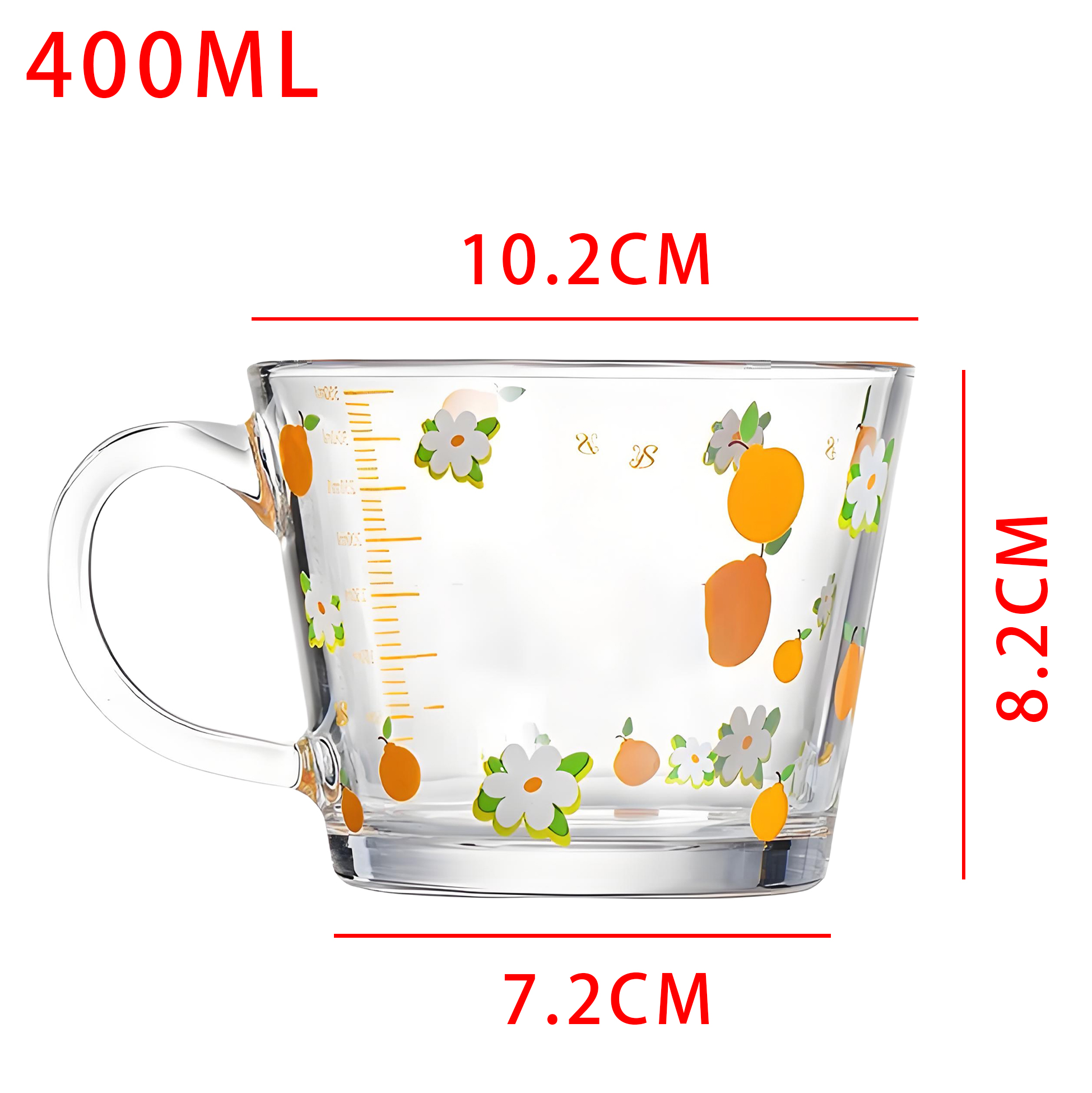 Orange Floral Pattern Measuring Glass Cup