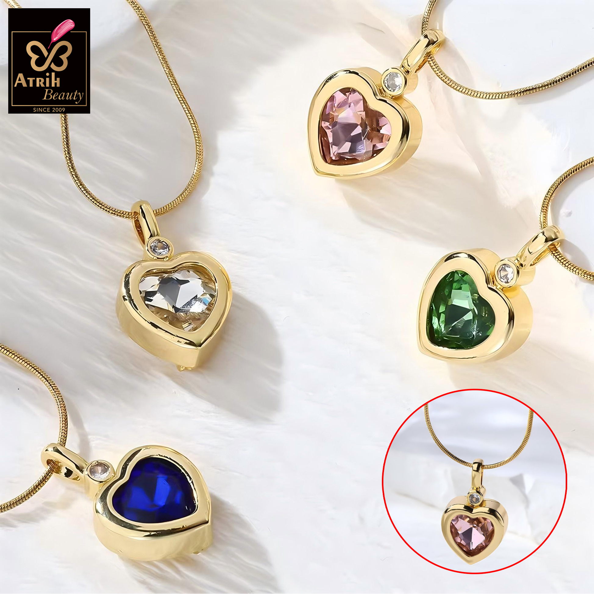 Golden Heart Shaped Pendant Necklace with Crystal Embellishment