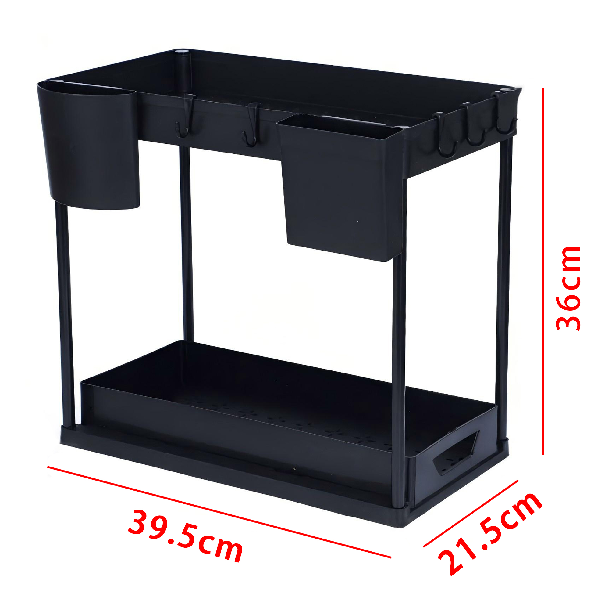 2 Tier Black Metal Kitchen Storage Organizer Rack