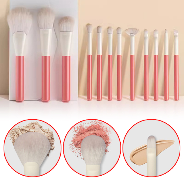 12 Piece Makeup Brush Set with Pink Handles