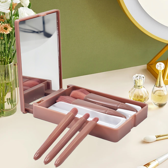Pink Makeup Brush Set with Portable Case And Mirror