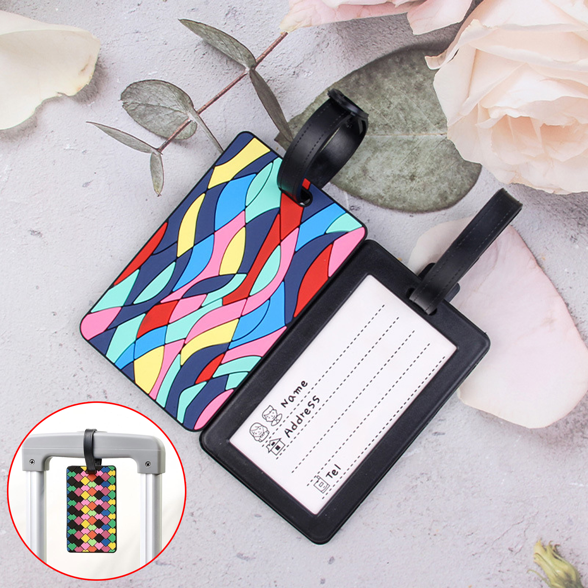 Colorful Patterned Luggage Tags with Black Strap