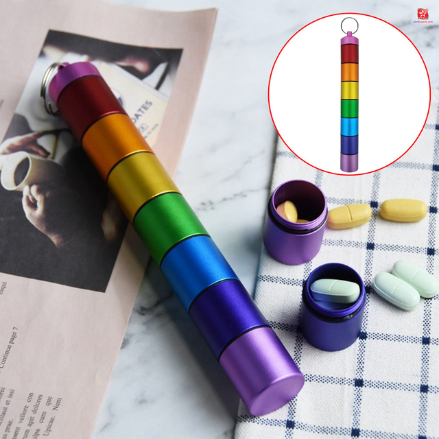 Rainbow Colored Pill Organizer Keychain