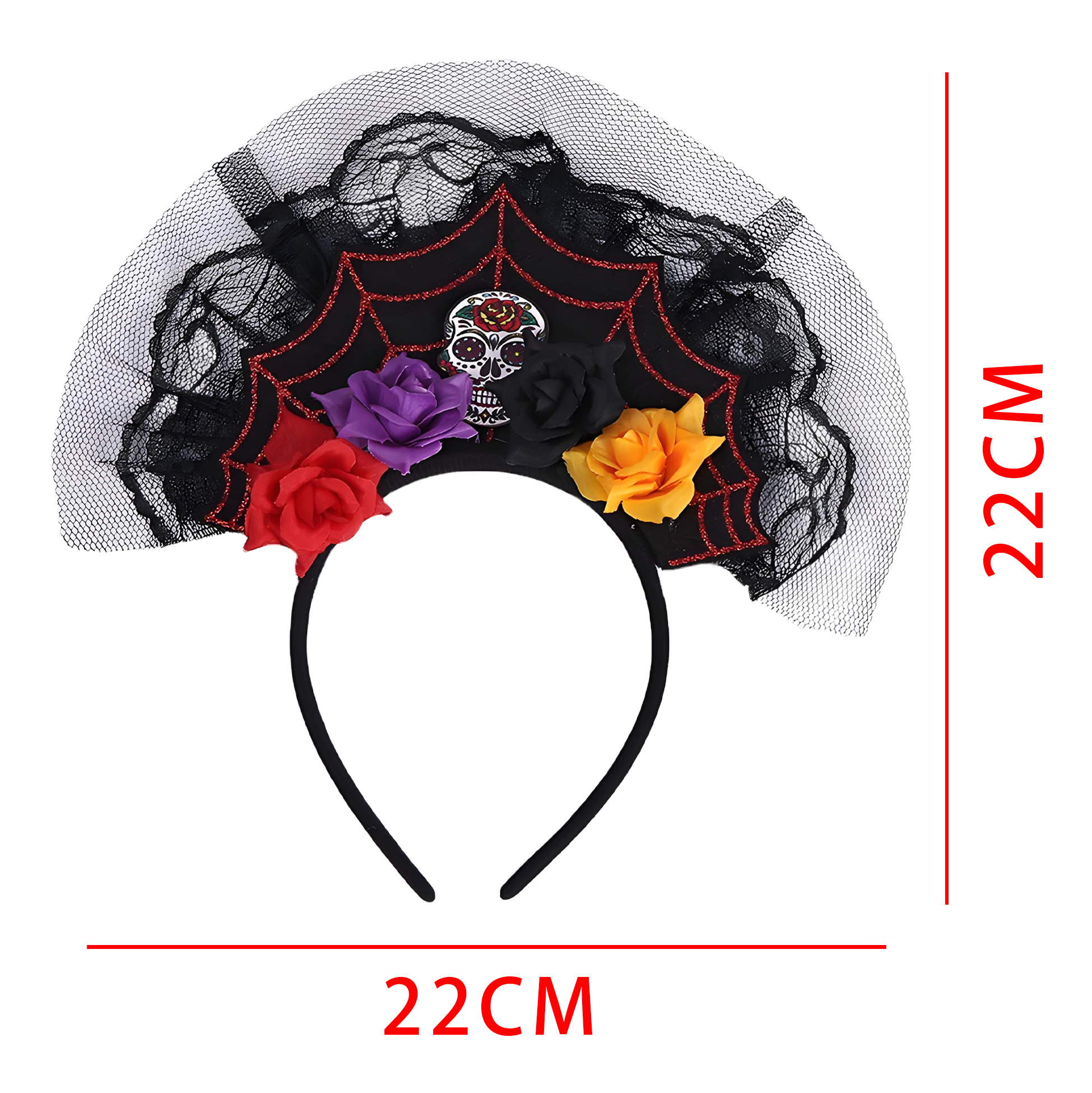 Day of The Dead Headband with Spider Web Design