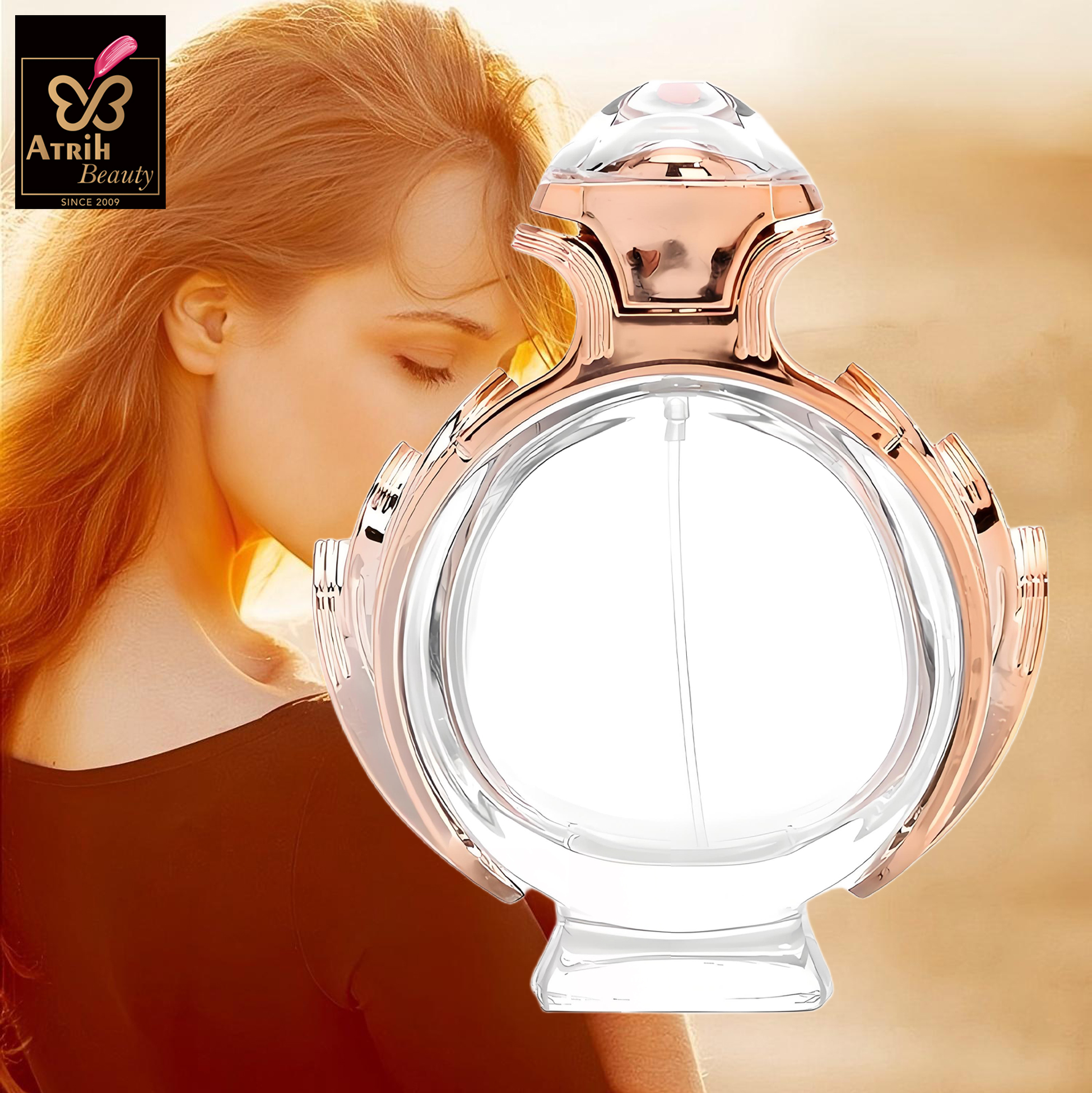 80ml Rose Gold Trimmed Round Glass Perfume Bottle